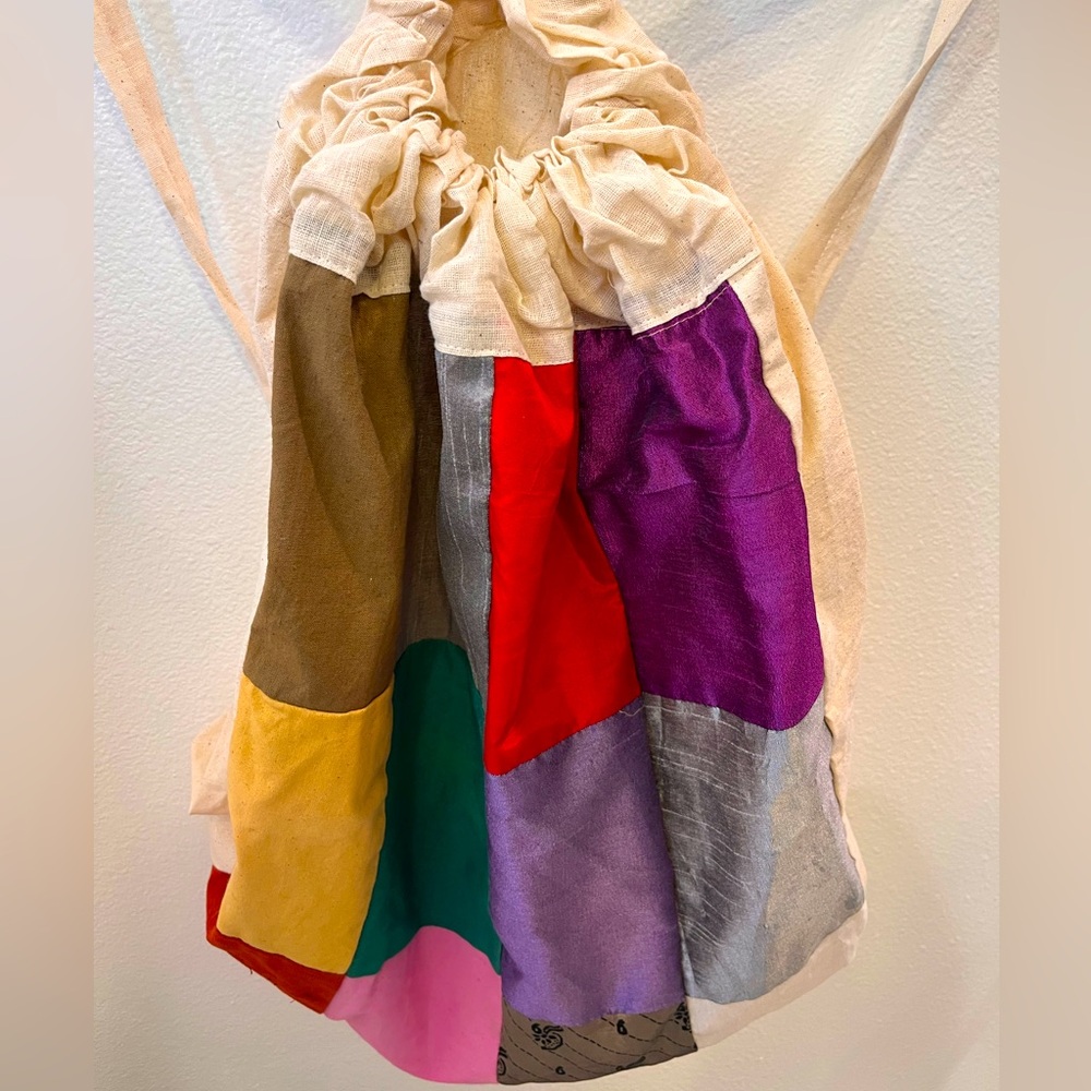 Drawstring Patchwork Linen Duffle Bag Made In Ind… - image 1